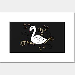 Swan and golden arabesques Posters and Art